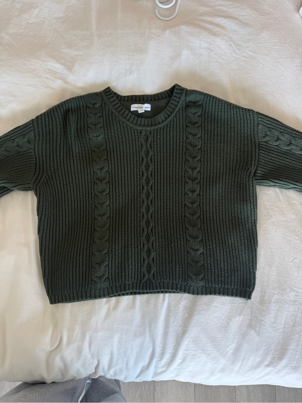 Calvin Klein Jeans Olive Green Cable Knit Crewneck Sweater